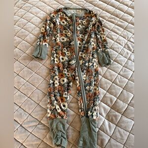 Little One Shop Floral Zip Romper Footie Jumpsuit in Olive, Rust & Cream
